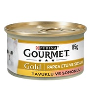 Gourmet Gold Parça Etli Soslu Somonlu Tavuklu Kedi Konservesi 85 Gr