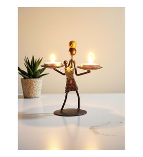 Retro Etnik Afrika Figürlü Çift Mumluk - Dekoratif Şamdan Tutucu (14 cm)
