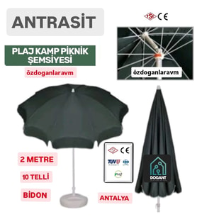 Antresit Deniz Plaj Kamp 2 Metre 10 Telli Şemsiye + Bidon
