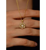 Zirkon Taşlı Gold Kar Tanesi Gümüş Kolye