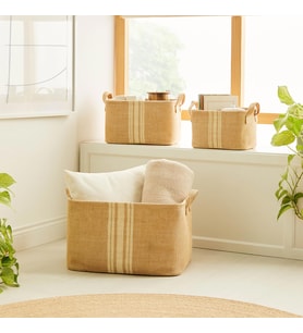 Ocean Home Textile 3'lü Çizgili Jüt Sepet Set