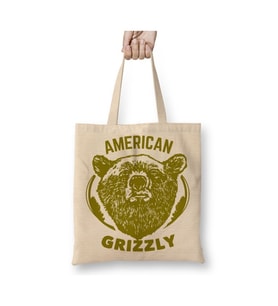 American Grizzly Bozayı Ayı Beyaz Bez Çanta Uzun Saplı Alışveriş Çantası Plaj Çantası