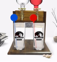 BK Gift Kişiye Özel Renkli Baskılı I Need Vodka İkili Vodka Bardağı ve Çift Musluklu Doğal Ahşap Vodka Standı-1 (Model 1)