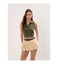 Polo Yaka Fitilli Crop Bluz