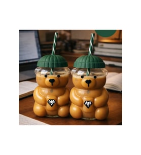 2'li Teddy Bear Cam Bardak, 500 ml, Isıya Dayanıklı, Sevimli Tasarım