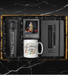 Öğretmenler Gününe Özel Tasarım Kupa & Siyah Defter & 400 ML Exclusive Çelik Termos & Deri Kılıflı Touch Pen Kalem & Fotoğraf Çerçevesi