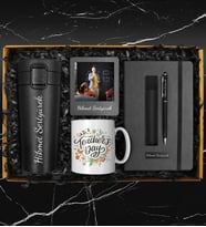 Öğretmenler Gününe Özel Tasarım Kupa & Siyah Defter & 400 ML Exclusive Çelik Termos & Deri Kılıflı Touch Pen Kalem & Fotoğraf Çerçevesi