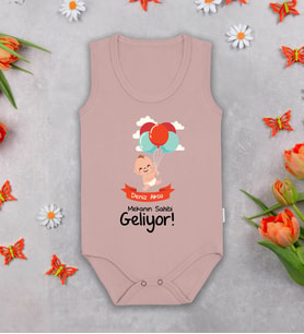BK Kids Kişiye Özel Mekanın Sahibi Geliyor Pembe %100 Pamuklu Askılı Sıfır Kol Bebek Body Zıbın, Yeni Doğan Bebek Hediyesi