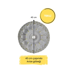 Dekoratif Polimer 40 cm Avize Göbeği (Beyaz - Altın Rengi)