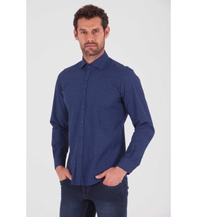 Hatemoğlu Desenli Slim Fit Lacivert Gömlek