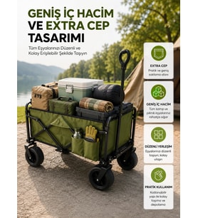 Geniş İç Hacimli Fren Sistemli Katlanabilir Kamp Ve Piknik Arabası