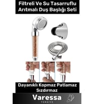 Su Tasarruflu Arıtmalı Paslanmaz Filtreli Duş Başlığı Doğal Taş Boncuklu Başlık Hortum Mafsal Seti