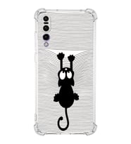 Huawei P20 Pro  Köşe Korumalı Antişok Kapak Çizgi Kedi (Beyaz) Tasarımlı Şeffaf Kılıf