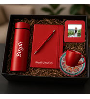 Kişiye Özel isimli Dereceli Termos &defter &kalem & fincan & fotoğraf Kırmızı set