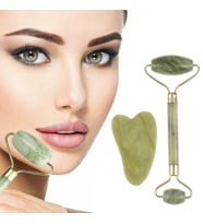 Çift Taraflı 2li Cilt Yüz Masaj Aleti Jade Roller Yeşim Taşı Seti (5343)