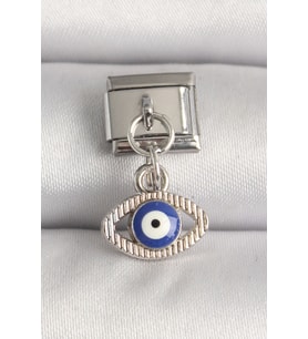 316L Çelik Gümüş Renk Nazar Boncuk Detaylı Göz Model Nomination Charm 5886 - SSSSSS2257-6344