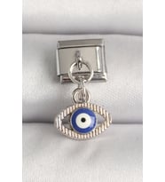 316L Çelik Gümüş Renk Nazar Boncuk Detaylı Göz Model Nomination Charm 5886 - SSSSSS2257-6344