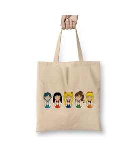 Sailor Moon Kawaii Bez Çanta Uzun Saplı Alışveriş Çantası Plaj Çantası (Beyaz)