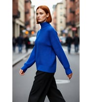 Kadın Oversize Balıkçı Yaka Düz Akrilik Triko Kazak Kış Günleri İçin İdeal Uzun Kollu Model