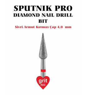 Elmas Sivri Armut Freze Kırmızı Çap 4,0mm