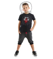 Uzay Roketi Erkek Çocuk T-shirt Kapri Şort Takım (Siyah-Antrasit)