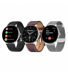 HainoTeko-27 Waterproof Akıllı Saat AMOLED Ekran Bluetooth Arama 3 Kordon Set Gümüş