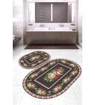 Dijital Baskılı Kaymaz Taban Yıkanabilir Oval 2'li Klozet Takımı Banyo Paspası NOKZ-SD-402 (Çok Renkli)