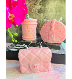 ELYAPIMI ÜÇLÜ DEKORATİF ÇANTA MUM SETİ (pembe)/ HANDMADE DECORATIVE BAG CANDLE SET