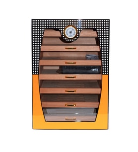 Cohiba Sarı-Gri Nokta Desenli 7 Çekmeceli Sedir Humidor Puro Kutusu - TR8793