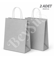 30x25 cm Hediyelik Kağıt Çanta Gri 2 Adet