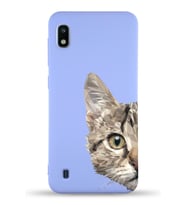 Samsung Galaxy A10 Uyumlu Lansman Kılıf Catface Tasarımlı İçi Kadife Kapak-Lila (Şeffaf)