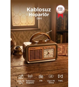 Torima Bluetooth Hoparlör Nostaljik Radyo Kablosuz Speaker D60 Ahşap