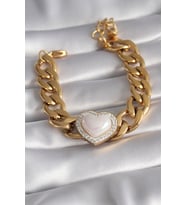 316L Çelik Gold Renk Pembe 3D Kalp Model Zirkon Taşlı Kadın Bileklik
