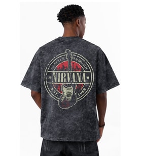 Tasarım Nirvana Rock Metal Müzik Grubu Baskılı Unisex Oversize Eskitme Yıkamalı Tişört