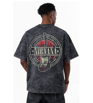 Tasarım Nirvana Rock Metal Müzik Grubu Baskılı Unisex Oversize Eskitme Yıkamalı Tişört