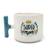 Super Mom Yazı Baskılı Mavi Kulplu T Kupa