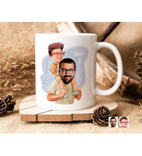 BK Gift Kişiye Özel Karikatürlü Baba Oğul Tasarımlı Beyaz Kupa Bardak-20, Aileye Hediye , Karikatürlü Kupa Bardak