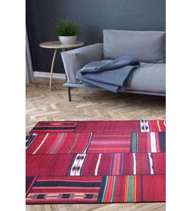 Bespoky Yuvarlak Bordeaux Kırmızı Patchwork Pamuk Dijital Baskı Dekoratif Alan Halısı