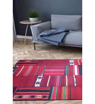 Bespoky Yuvarlak Bordeaux Kırmızı Patchwork Pamuk Dijital Baskı Dekoratif Alan Halısı