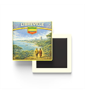 Retro Gabon Libreville Şehri Temalı Vintage Buzdolap Magneti – 9x9 cm
