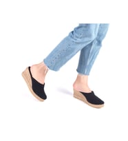 Gerçek Elişi Platformlu Burnu Kapalı Elişi Hasır Keten 9cm Topuk Sabo Terlik Handmade (Siyah)