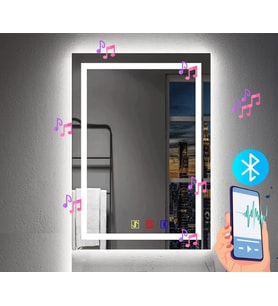 60x80(h) cm Bluetoothlu Buğu Çözücülü Dokunmatik Işıklı Kumlamalı Banyo Aynası