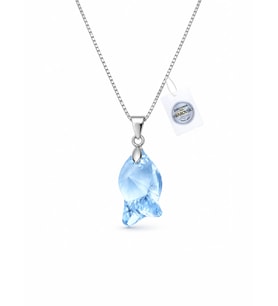 925 Ayar Swarovski Taşlı Marea Mavi Balık 18 mm Crystal Kadın Gümüş Kolye