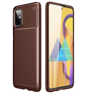 Galaxy M51 Kılıf Auto Focus Karbon Kapak - Kahverengi