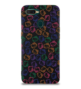 Oppo AX7 Uyumlu Lansman Kılıf Hello Kitty Tasarımlı İçi Kadife Kapak-Siyah (Şeffaf)