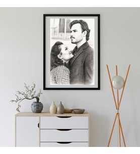 Sevgiliye Hediye Fotoğraftan Karakalem Resim Baskılı Yapışkanlı Çerçeve