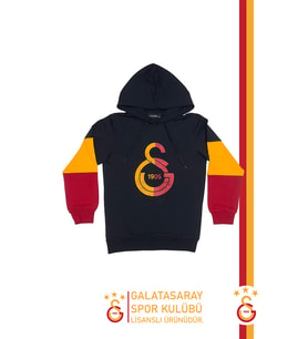 Galatasaray Orijinal Lisanslı Logo Siyah Kapüşonlu Sweat