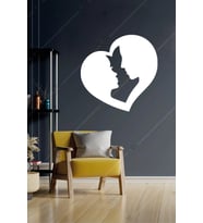 Kalp I?çinde Çift Romantik Ahşap Duvar Dekoru - 3 Mm Mdf - 35x35 Cm (Beyaz)