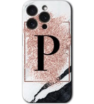 İphone 15 Pro Max Kılıf HD Desen Baskılı Kılıf - Pembe Mermer Desenli P Harfi