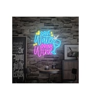 Save Water DRINK Wine Yazılı ve Şekilli Neon Tabela